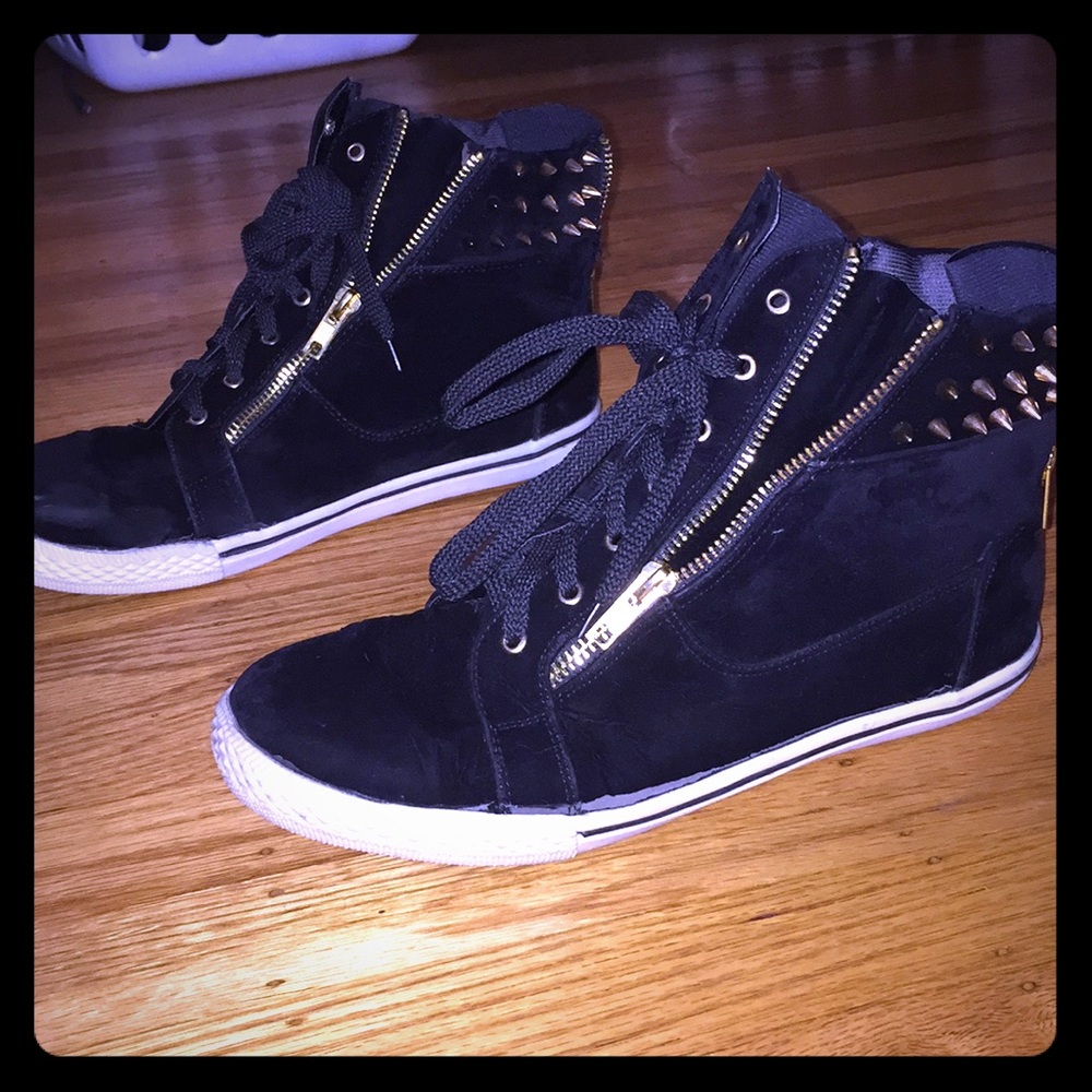 Black suede studded high-tops